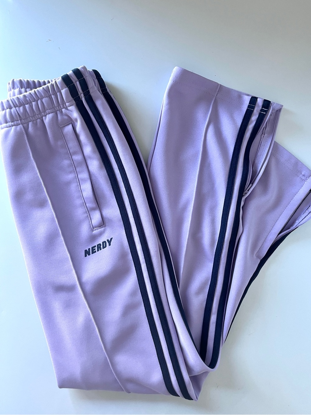 NERDY Track Pants Lilac Double Stripe Zip Ankle Joggers XS K-Streetwear